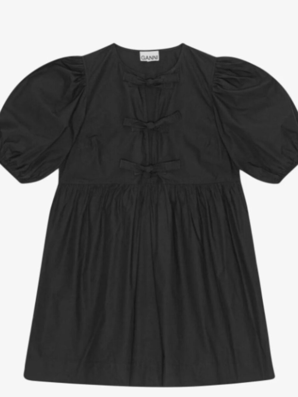 GANNI Black Cotton Poplin Tie String Mini Dress Size 32 / US 0